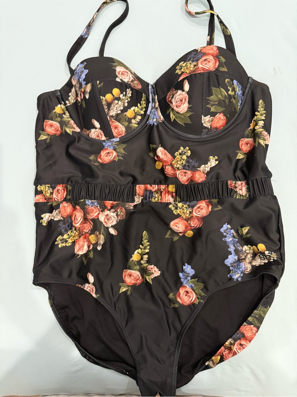 Albion Black Floral One-Piece Swimsuit with Pink & Blue Blooms
